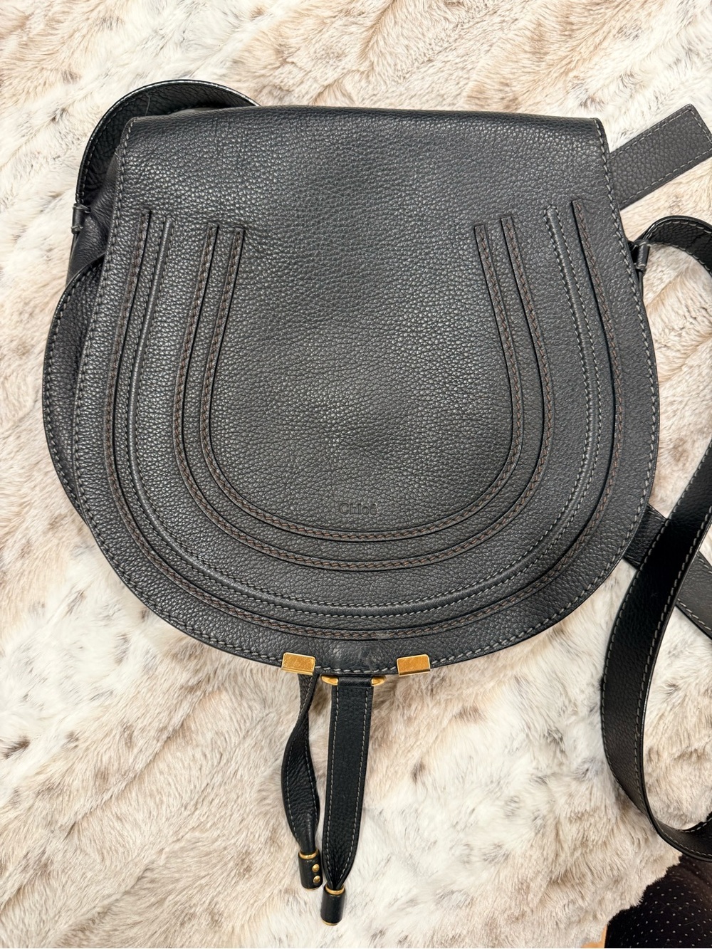 Chloe Black Pebbled Leather Crossbody Saddle Bag